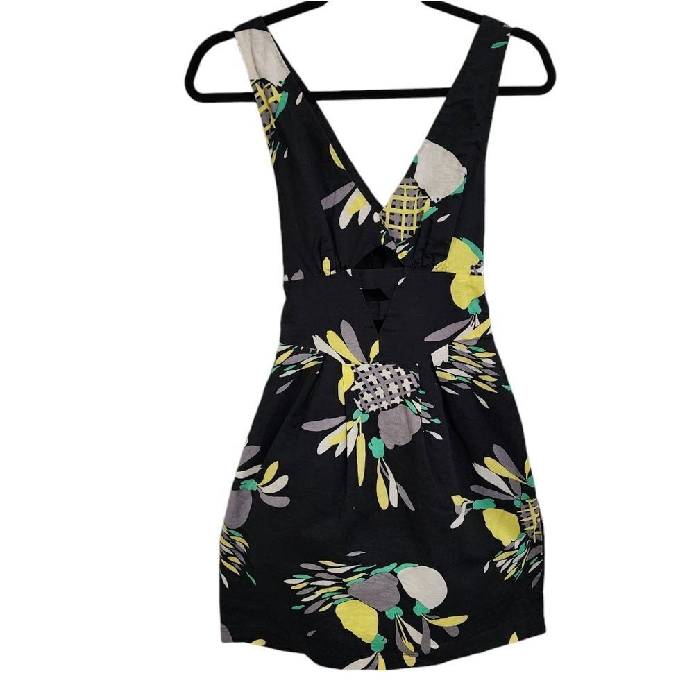 French Connection black & yellow Pineapple print linen blend mini dress 6